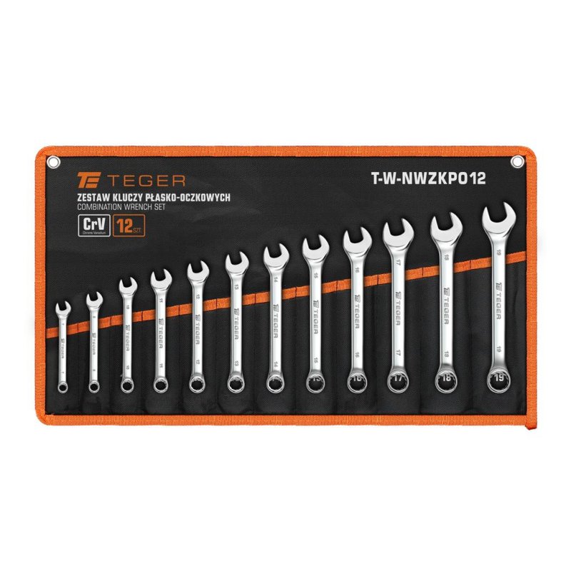 Zestaw kluczy płasko-oczkowych, 7-19 mm, 12 szt, Teger