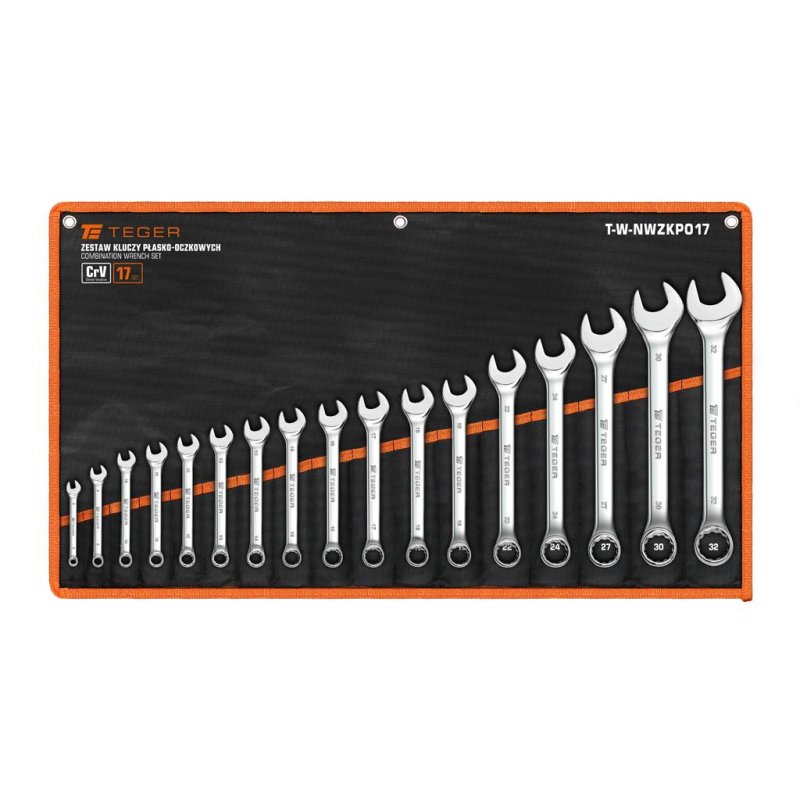 Zestaw kluczy płasko-oczkowych, 6-32 mm, 17 szt, Teger