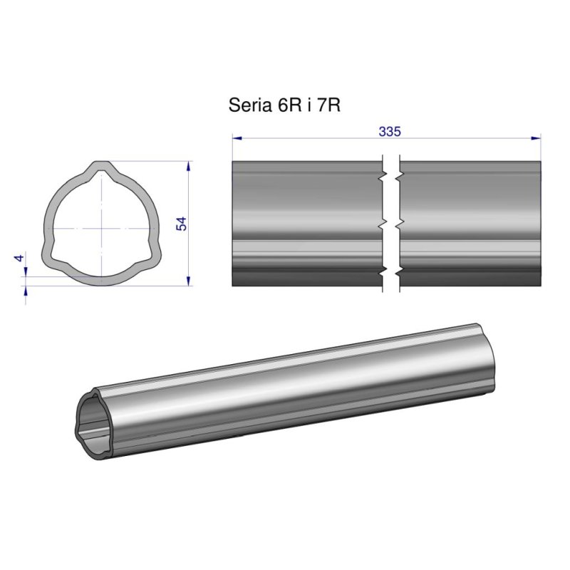 Rura zewnętrzna Seria 6R i 7R do wału 460 przegubowo-teleskopowego 54x4 mm 335 mm WARYŃSKI