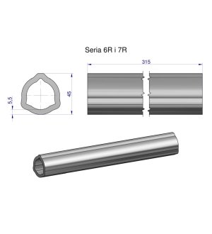 Rura wewnętrzna Seria 6R i 7R do wału 460 przegubowo-teleskopowego 45x5.5mm 315 mm WARYŃSKI