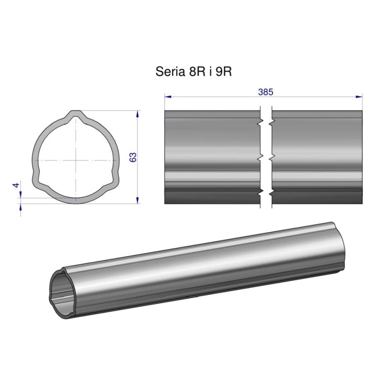 Rura zewnętrzna Seria 8R i 9R do wału 510 przegubowo-teleskopowego 63x4 mm 385 mm WARYŃSKI