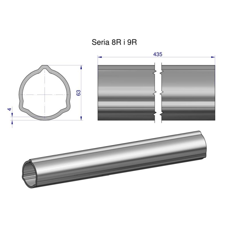 Rura zewnętrzna Seria 8R i 9R do wału 560 przegubowo-teleskopowego 63x4 mm 435 mm WARYŃSKI