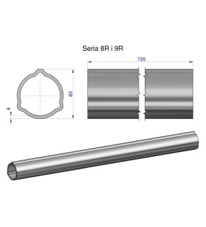Rura zewnętrzna Seria 8R i 9R do wału 860 przegubowo-teleskopowego 63x4 mm 735 mm WARYŃSKI