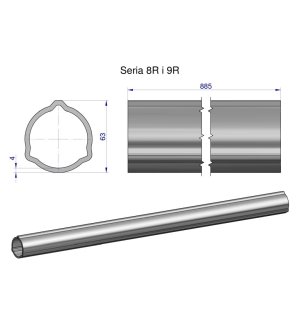 Rura zewnętrzna Seria 8R i 9R do wału 1010 przegubowo-teleskopowego 63x4 mm 885 mm WARYŃSKI