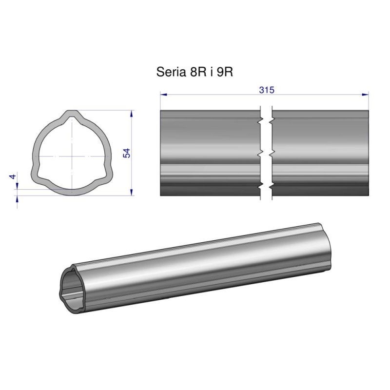 Rura wewnętrzna Seria 8R i 9R do wału 460 przegubowo-teleskopowego 54x5mm 315 mm WARYŃSKI