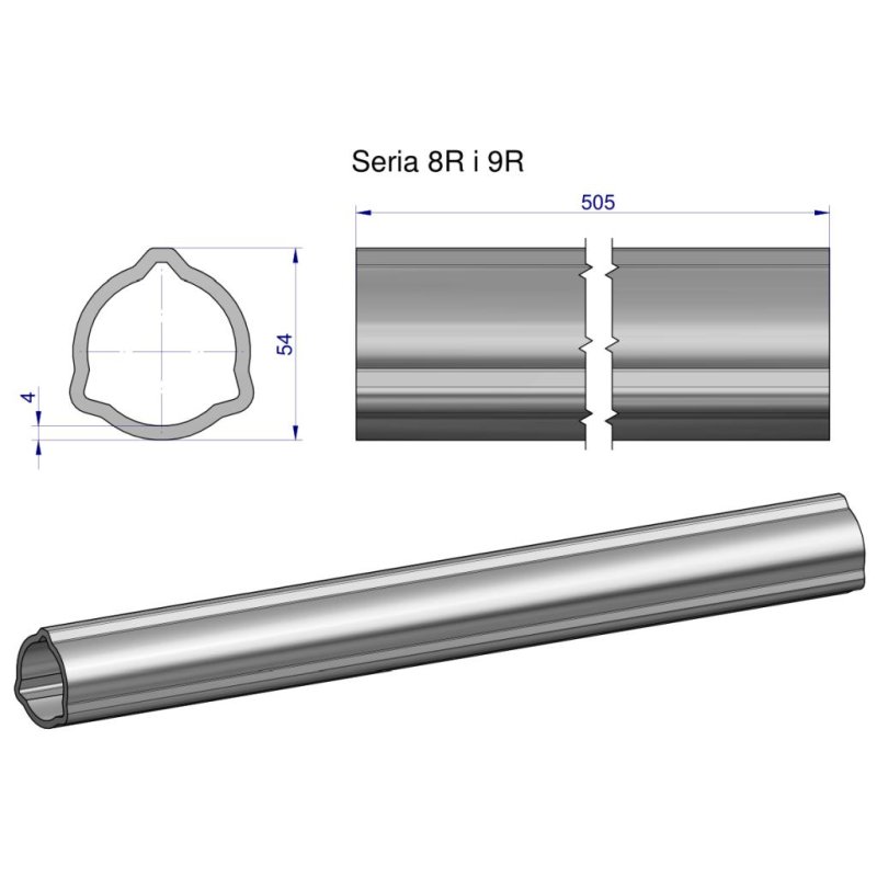 Rura wewnętrzna Seria 8R i 9R do wału 660 przegubowo-teleskopowego 54x5mm 505 mm WARYŃSKI