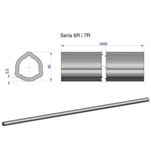 Rura trójkątna wewnętrzna Seria 6R i 7R wału przegubowo-teleskopowego 45x5.5 mm - 2m WARYŃSKI (sprzedawane po 2)