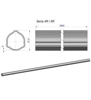 Rura trójkątna zewnętrzna Seria 4R i 5R do wału przegubowo-teleskopowego 51.5x3mm 2m WARYŃSKI (sprzedawane po 2)