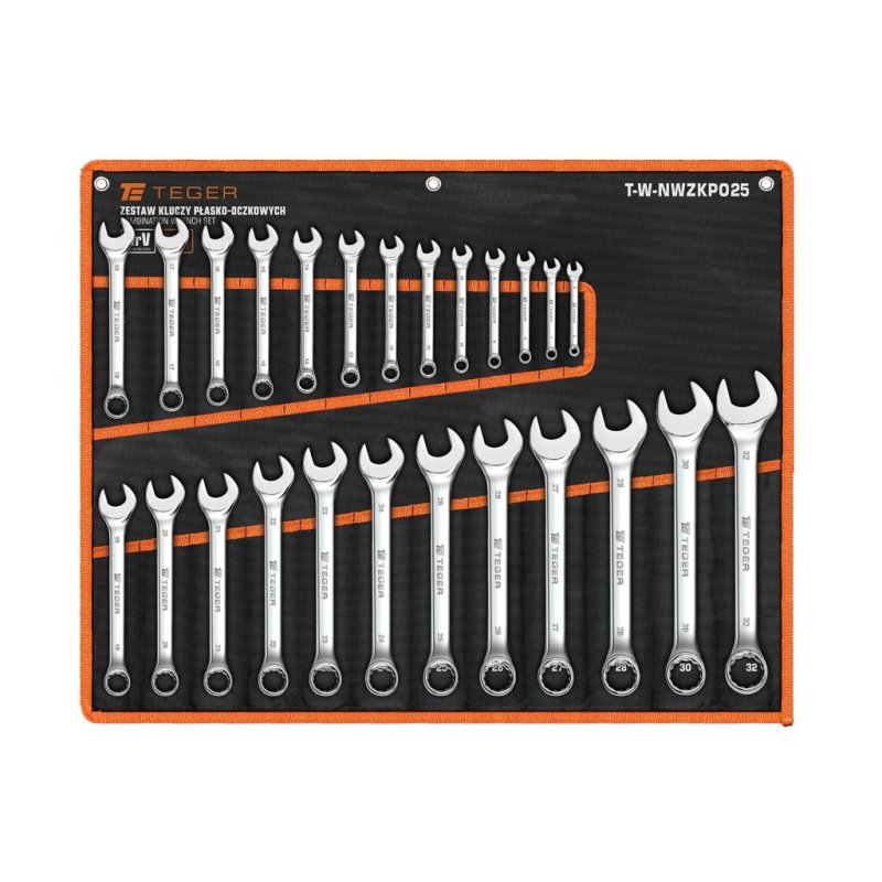 Zestaw kluczy płasko-oczkowych, 7-32 mm, 25 szt, Teger