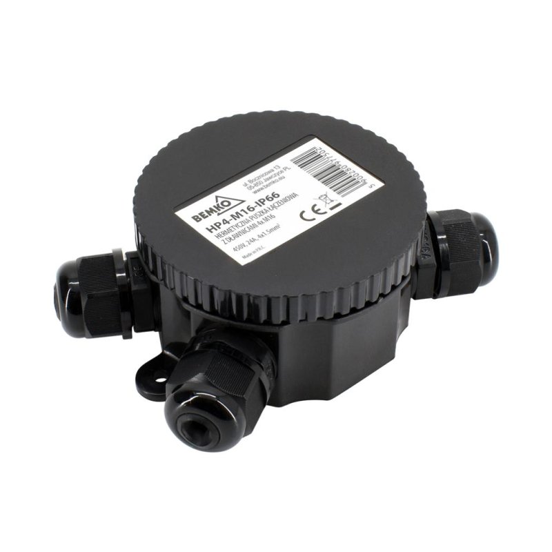 Uniwersalna hermetyczna okrągła zakręcana puszka łączeniowa z dławicami x4 IP66