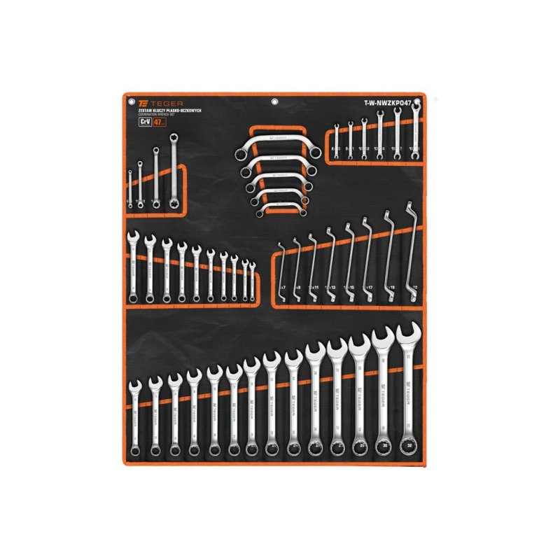 Zestaw kluczy płasko-oczkowych, 6-32 mm, 47 szt, Teger