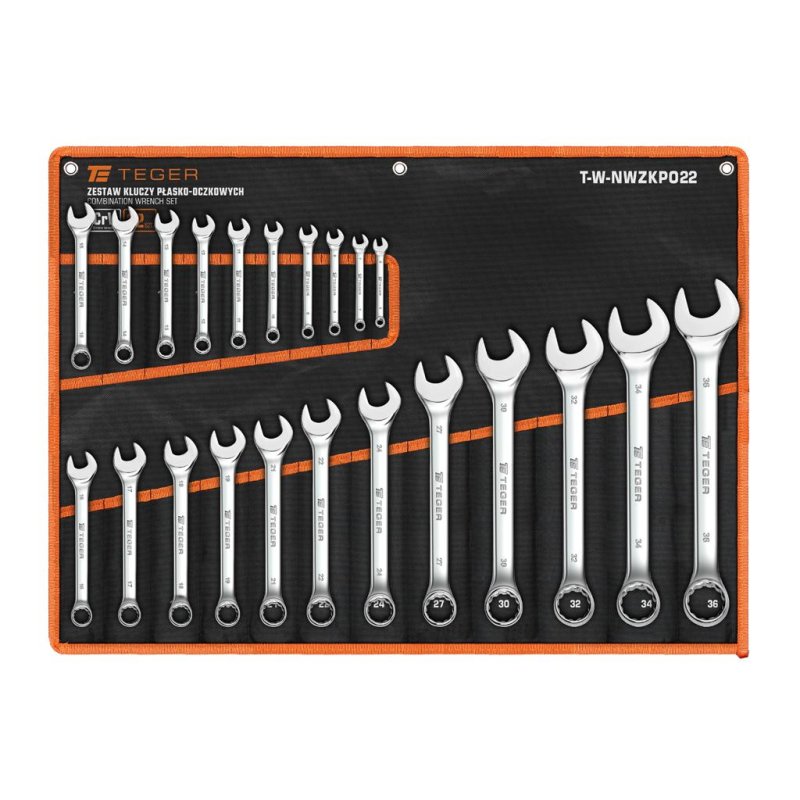 Zestaw kluczy płasko-oczkowych, 6-36 mm, 22 szt, Teger