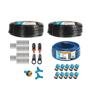 Zestaw nawadniania kropelkowego STANDARD PLUS 100 m (2 linie kroplujące. wąż 20m. szybkozłączki) / TEGER