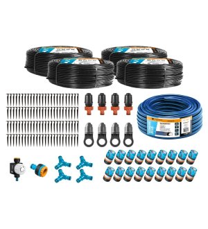 Zestaw nawadniania kropelkowego PROFESSIONAL 200 m z kompensacją (4 linie kroplujące. wąż 20m. szybkozłączki. zegar) / TEGER