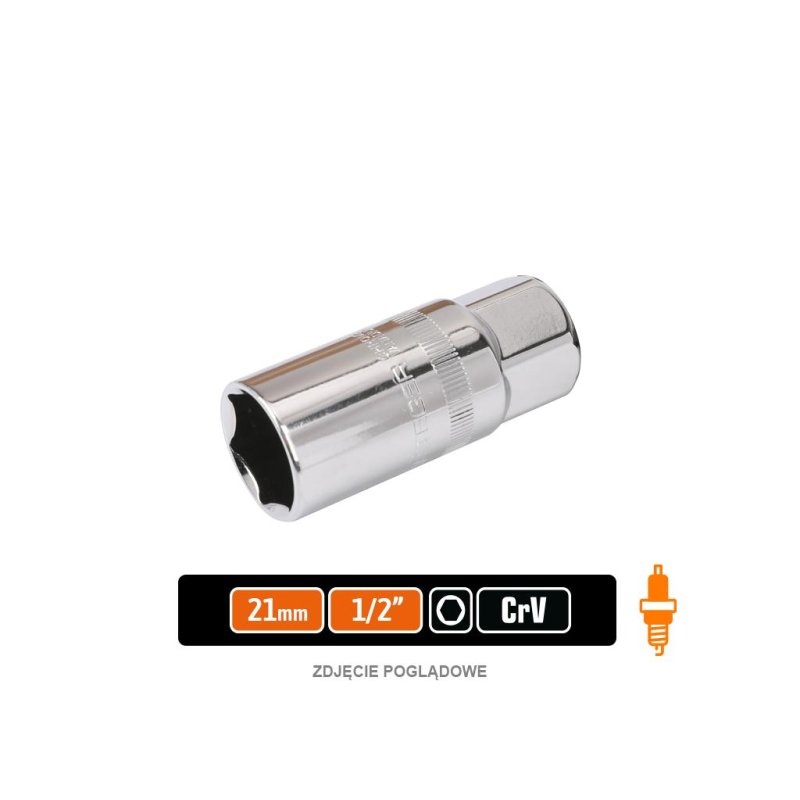 Klucz nasadowy 1/2" sześciokątny 21 mm - do świec, CR-V, Teger