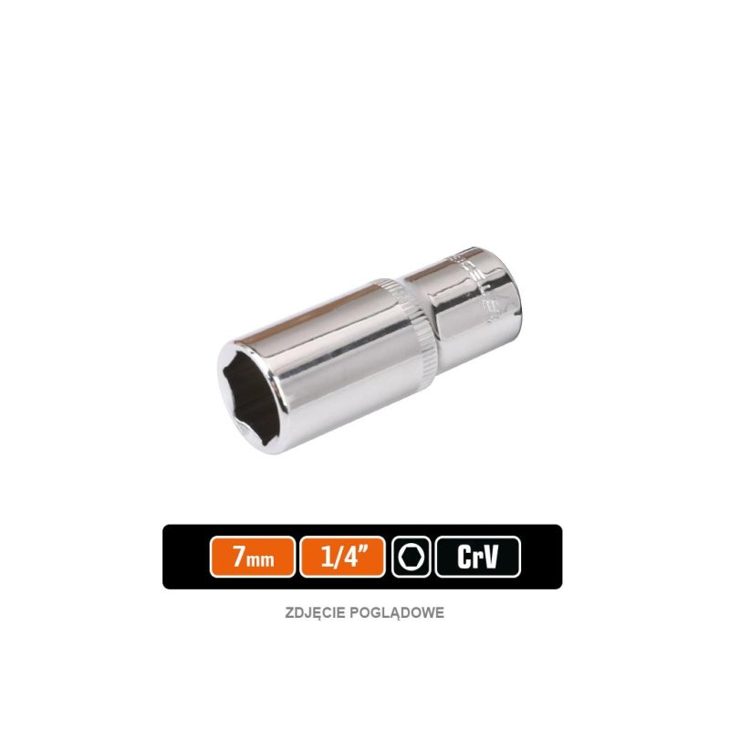Klucz nasadowy 1/4" sześciokątny długi 7 mm, CR-V, Teger