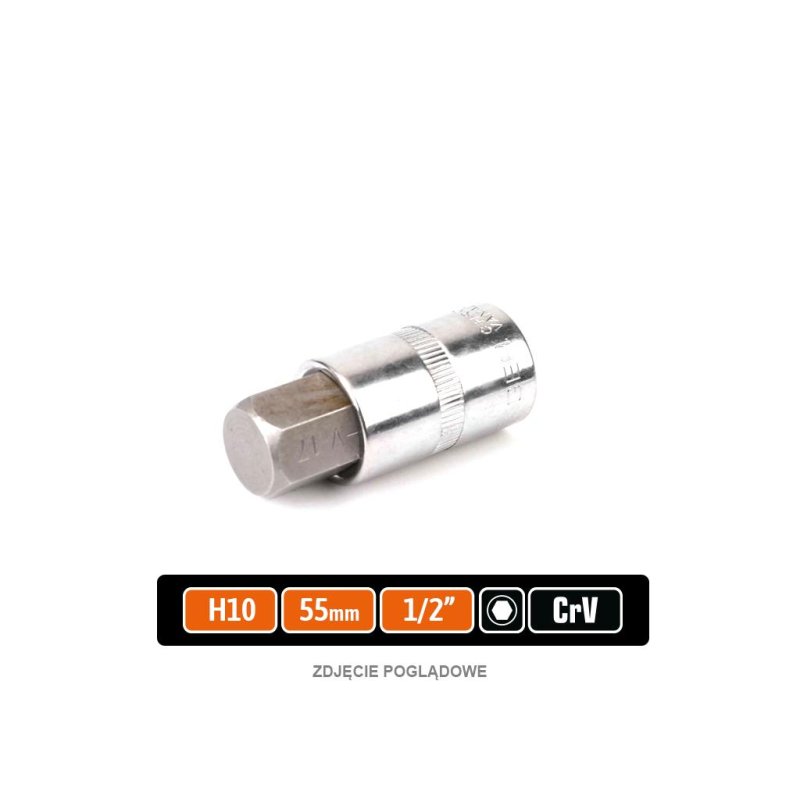 Klucz nasadowy 1/2" z bitem HEX H10x55 mm, S2/CR-V, Teger