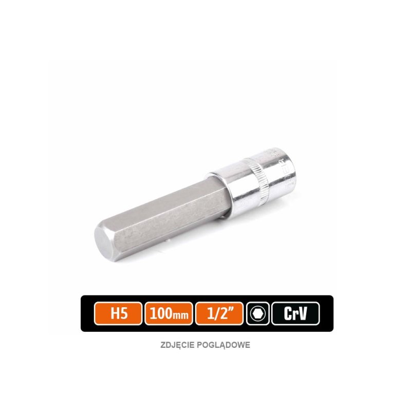 Klucz nasadowy 1/2" z bitem HEX H5x100 mm, S2/CR-V, Teger