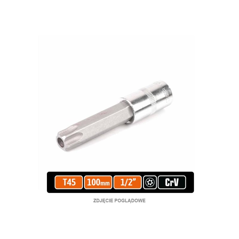 Klucz nasadowy 1/2" z bitem TORX T45x100 mm - z otworem, S2/CR-V, Teger