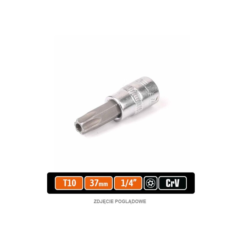 Klucz nasadowy 1/4" z bitem TORX T10x37 mm - z otworem, S2/CR-V, Teger