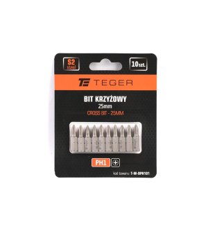 Bit krzyżowy PH 1x25 mm, (10 szt), S2, Teger