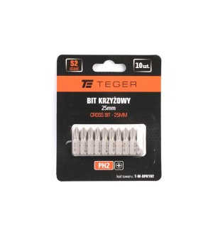 Bit krzyżowy PH 2x25 mm, (10 szt), S2, Teger