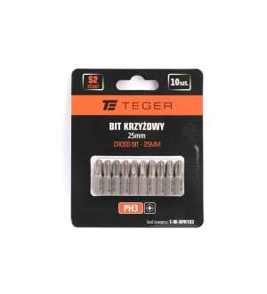 Bit krzyżowy PH 3x25 mm, (10 szt), S2, Teger