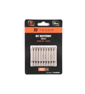 Bit krzyżowy PH 2x50 mm, (10 szt), S2, Teger