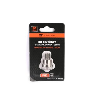 Bit krzyżowy PH 2x25 mm - z ogranicznikiem głębokości, S2, Teger