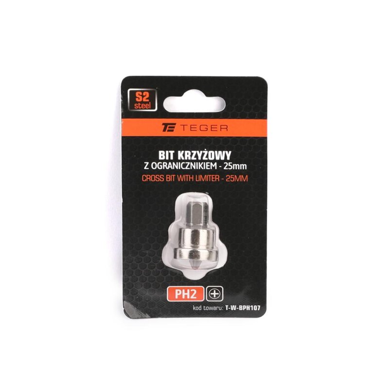 Bit krzyżowy PH 2x25 mm - z ogranicznikiem głębokości, S2, Teger