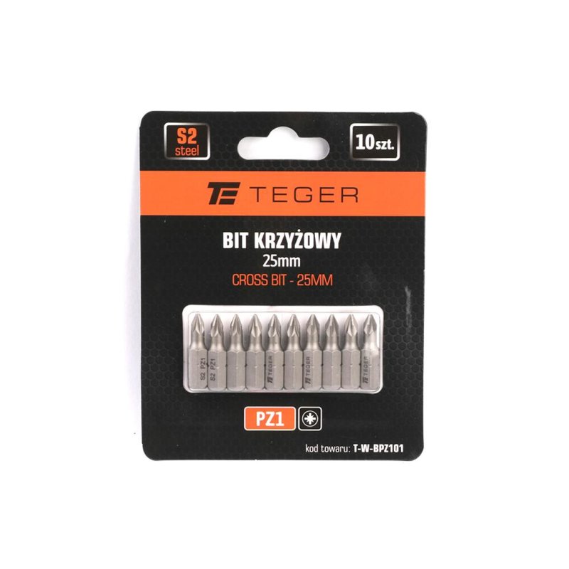 Bit krzyżowy PZ 1x25 mm, (10 szt), S2, Teger