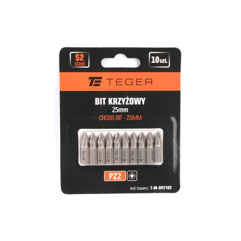 Bit krzyżowy PZ 2x25 mm, (10 szt), S2, Teger