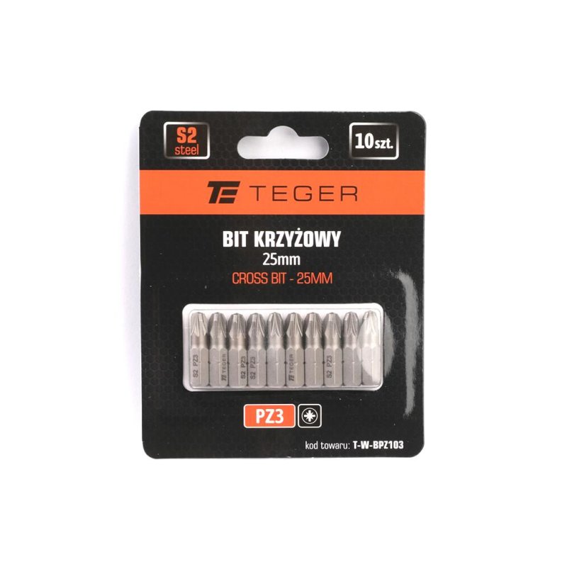 Bit krzyżowy PZ 3x25 mm, (10 szt), S2, Teger