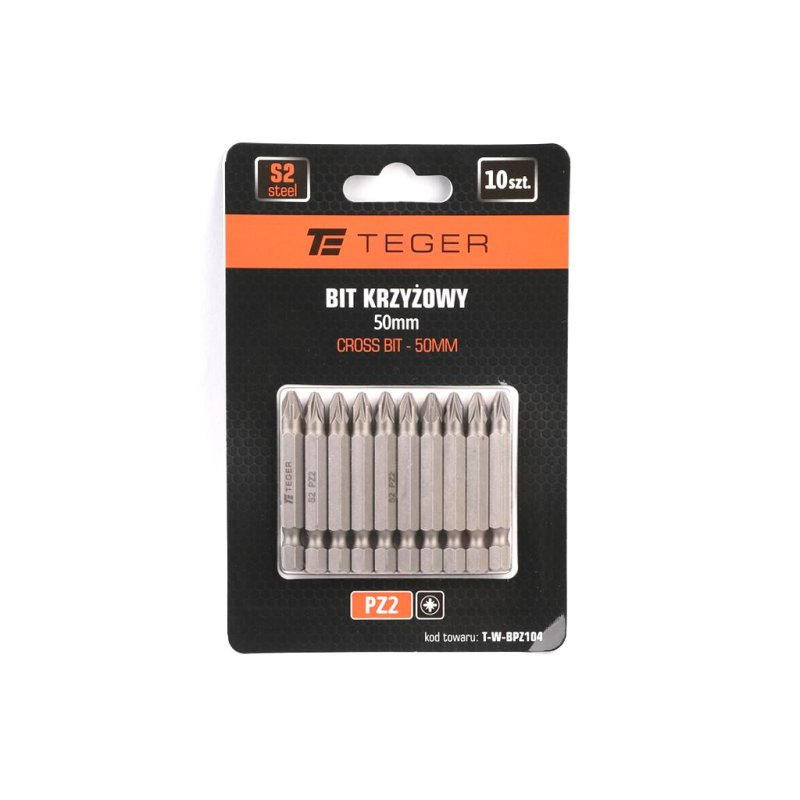 Bit krzyżowy PZ 2x50 mm, (10 szt), S2, Teger