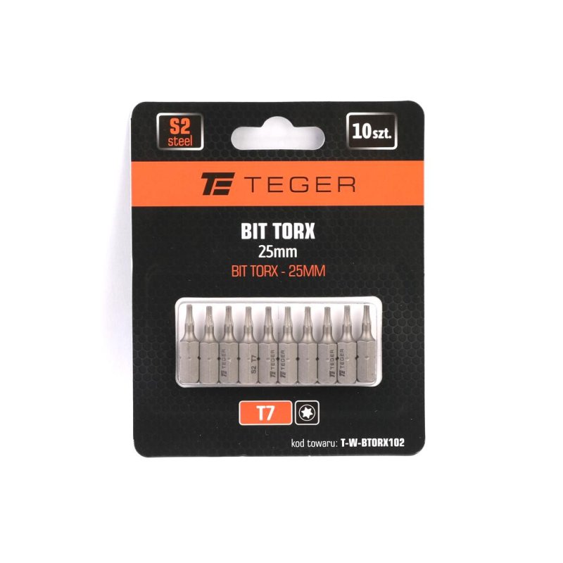 Bit TORX T7x25 mm, (10 szt), S2, Teger