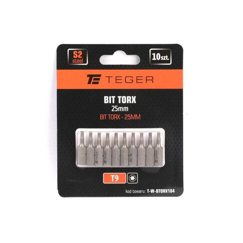 Bit TORX T9x25 mm, (10 szt), S2, Teger