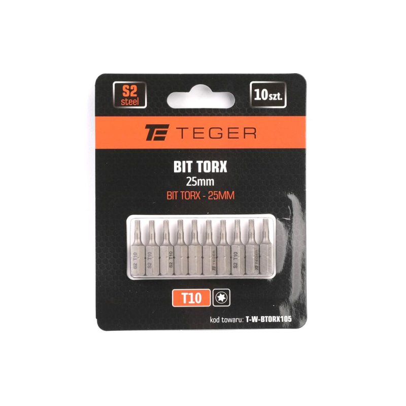 Bit TORX T10x25 mm, (10 szt), S2, Teger
