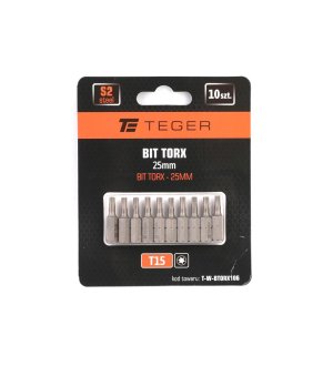 Bit TORX T15x25 mm, (10 szt), S2, Teger