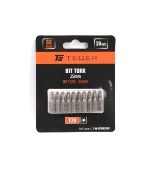 Bit TORX T20x25 mm, (10 szt), S2, Teger