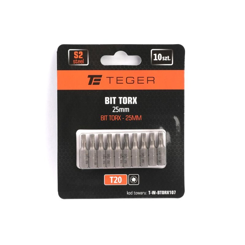 Bit TORX T20x25 mm, (10 szt), S2, Teger