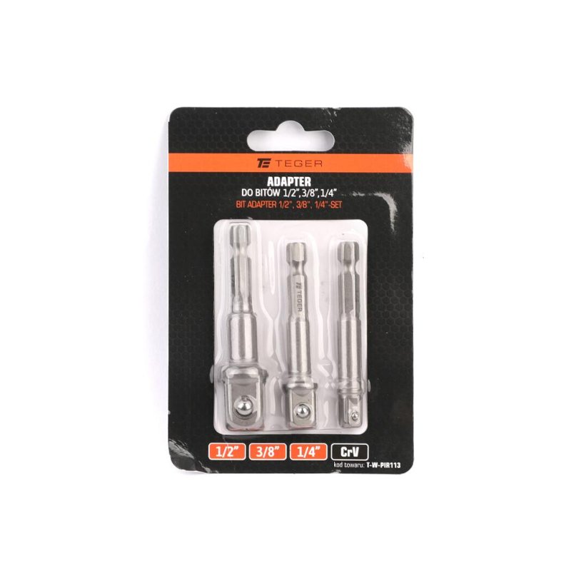 Adapter do bitów 1/2" 1/4" 3/8" (zestaw 3 szt.), CR-V, Teger