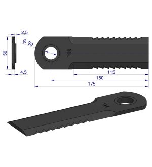 Nóż obrotowy sieczkarnia 175x50x4.5mm otwór 20 z tuleją zastosowanie 1994760C4R Case WARYŃSKI ( sprzedawane po 25 )