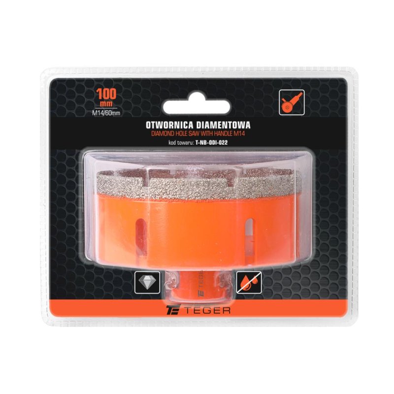 Otwornica diamentowa z uchwytem M14/100 mm / TEGER