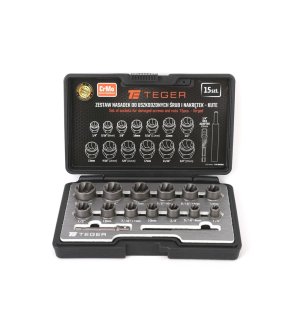 Zestaw nasadek do uszkodzonych śrub i nakrętek 15 szt - kute/ stal Cr-Mo / TEGER