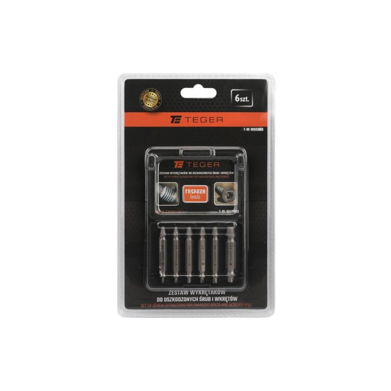 Zestaw wykrętaków do uszkodzonych śrub i wkrętów 6 szt / TEGER