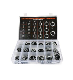 Zestaw podkładek metalowo-gumowych z prowadzeniem 205szt  TEGER