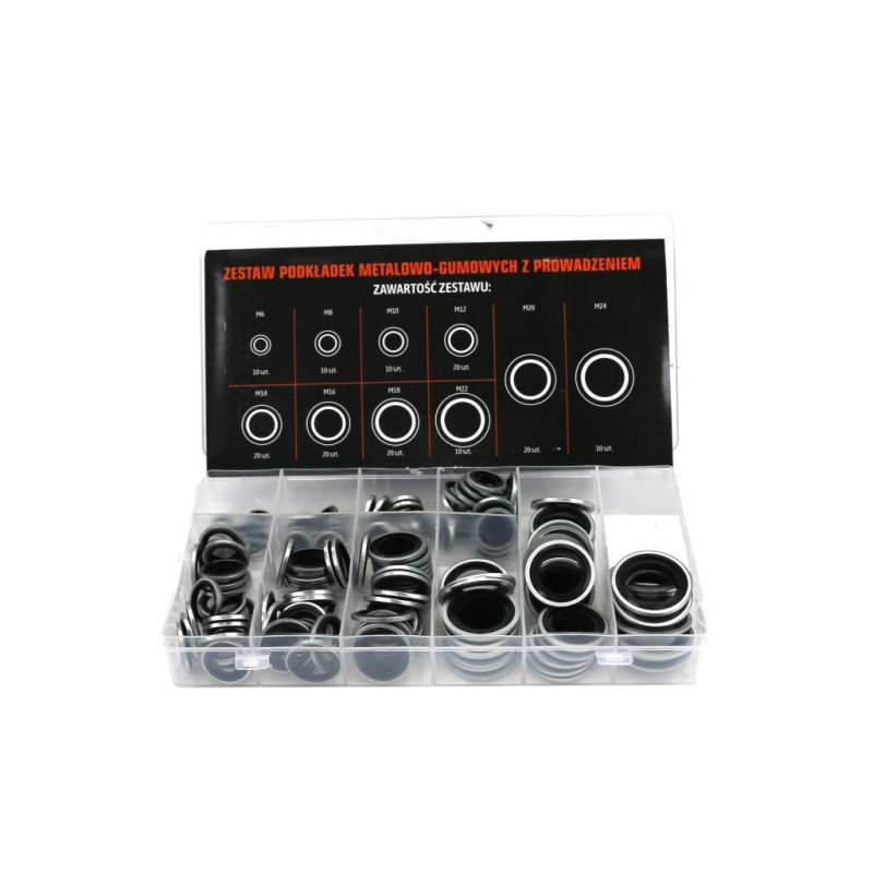 Zestaw podkładek metalowo-gumowych z prowadzeniem 150szt  TEGER