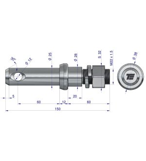 Sworzeń z gwintem T-SG25602240150 fi 25/60 mm M22x1.5/40 mm  150 mm TEGER