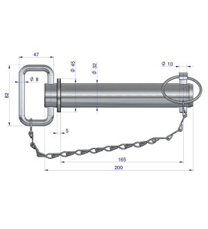 Sworzeń zaczepu z zawleczką i łańcuchem 32x165x200 TEGER