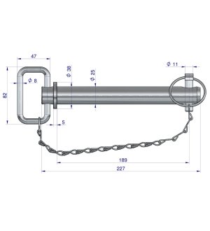 Sworzeń zaczepu z zawleczką i łańcuchem 25x189x227 TEGER